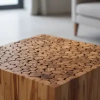 Mesa Ratona Artesanal Madera Teka Indonesia Pushkar Tienda Marrón
