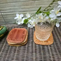 Juego X 4 Posa Vasos De Ratan Natural Y Madera Importados