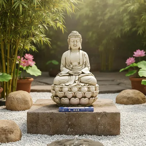 Estatuilla Buda Thai 52 Cm Resina Apto Exterior Ideal Jardin Blanco