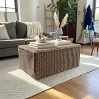 Mesa Ratona Auxiliar Pie Cama Artesanal De Madera Y Fibras Marrón Claro