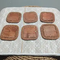 Juego X 4 Posa Vasos De Ratan Natural Y Madera Importados