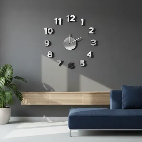 Reloj Analogico Adhesivo Plateado De Pared Pushkar Plateado
