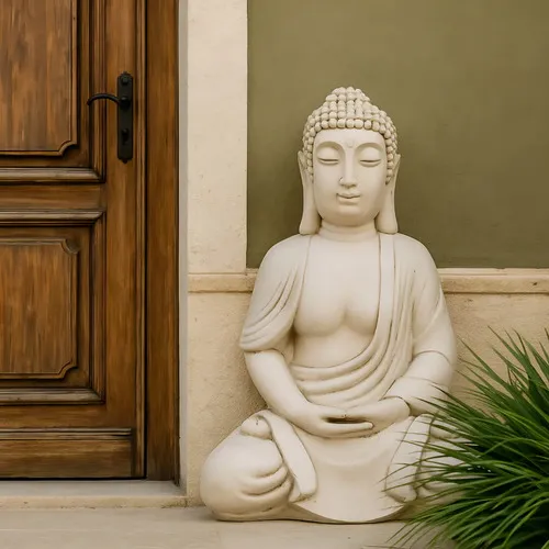 Buda Gigante 100 Cm En Resina Apto Exterior Ideal Jardin 8kg Blanco