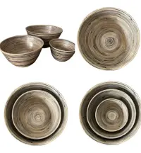 Set X 3 Unidades Bowl Bamboo Importado Bandejas Apilables Marrón