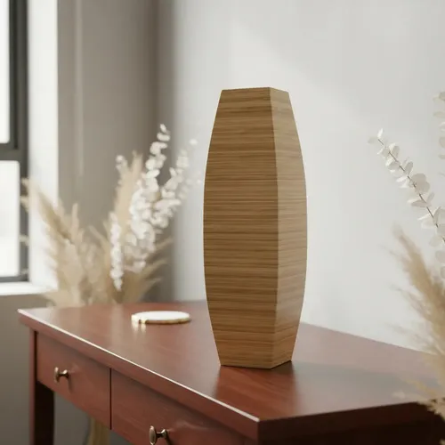 Jarrón Elipse Importado Bambu De India Artesanal Marrón Claro