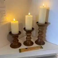 Set 3 Candelabros Madera Teka De India Portavela Artesanal