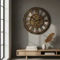 Reloj Importado De Pared Imponente Deco Plastico Pushkar Dorado Oscuro
