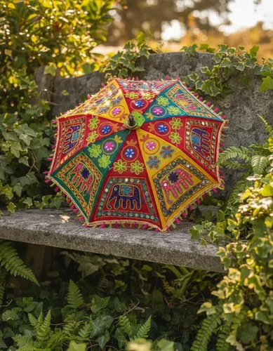 Paragua Decorativo Sombrilla De India Bordada Importado