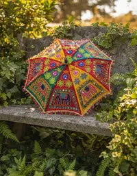 Paragua Decorativo Sombrilla De India Bordada Importado