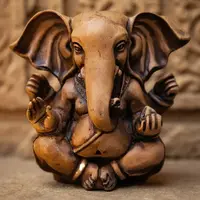 Estatua Ganesha 13cm Artesanía Importada India Símil Madera Marrón Claro
