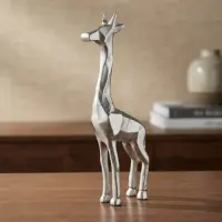 Estatuilla Jirafa Aluminio Import Oriente Deco Adorno 38 Cm Plateado