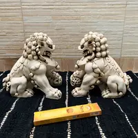 Pareja Perros Fu Apto Exterior Protección Feng Shui Zen 30cm Blanco