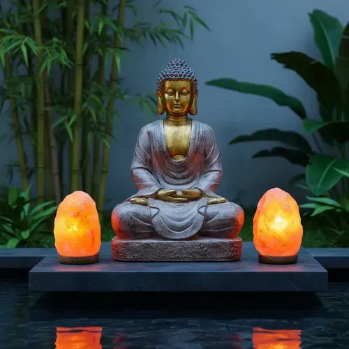 Estatuillas De Buda Meditando De 40 Cm Importado De Oriente Gris Patinado