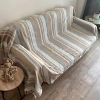 Manta Cobertor Rustico Hindú 1 1/2 Pl Importado India Kerala Beige, Gris Rayas