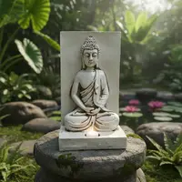 Buda Jardin Apto Exterior Portavela Resina Pushkar Tienda Blanco