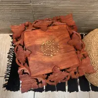Mesa Auxiliar Madera Teka De India 40 Tallado Artesanal Marrón