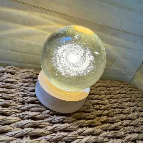 Esfera De Cristal 3d Lampara Led Usb Luz De Noche 10 Cm