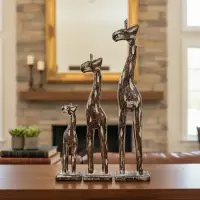 Familia Jirafas X 3 Importadas Madera Pintada 40-30-20 Cm Marrón