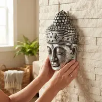 Mascara De Buda En Madera Tallado Artesanal Indonesia Import Plateado