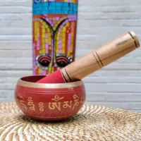 Cuenco Tibeteano 7 Metales Importado 9 Cm 250g Rojo Pintado