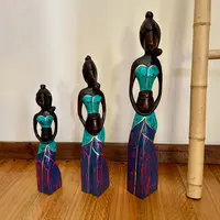 Flia Mulata África X 3 En Madera Teca De Indonesia Artesanal