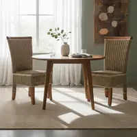 Silla Madera Teka Y Seagrass Con Pollera Importada Indonesia No Marrón