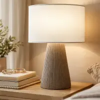 Velador Artesanal Hongo Algodón Indonesia Import Iluminación Beige Blanco