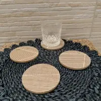 Apoya Posa Vasos 4 Unidades Madera Tallado Artesania Liso Marrón Claro