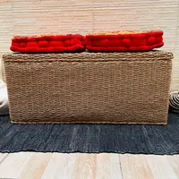 Puf Baul Asiento Rectangular Fibras Naturales Con Tapa 90cm  Marrón Claro Baul Kraft Y Madera
