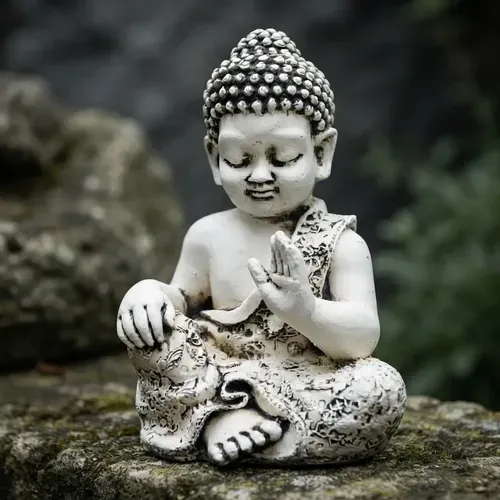 Estatua Buda Niño 65cm Resina Apto Exterior Ideal Jardin Blanco