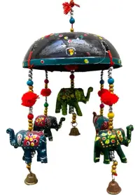 Movil Decorativo Calesita 5 Elefantes Importado De India Multicolor Elefantes