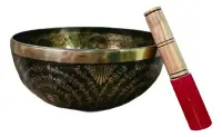 Cuenco Artesanal Tibetano Metal Importado Himalaya Gigante Dorado Y Negro