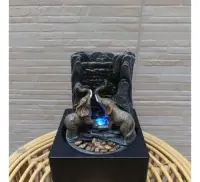 Fuente Elefantes Cascada Agua Sonido Zen Importadas Luz Led Gris