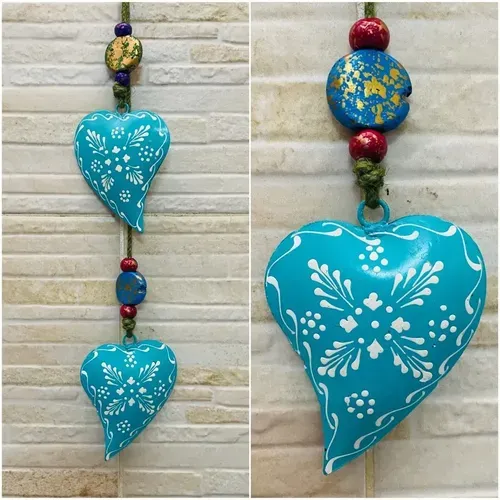 Movil Hindu De 2 Corazones Tira Metal Pintado Deco De India