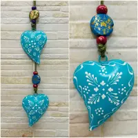 Movil Hindu De 2 Corazones Tira Metal Pintado Deco De India