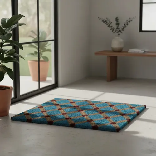 Tapete Alfombra Felpudo India Fibra Coco Y G Eva 40 X 60 Cm 60 Cm 40 Cm Celeste