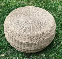 Puf Circular Fibras Naturales Y Madera Artesanal 60 X 35 Cm 