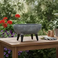 Maceta Artesanal Importada Oriente Buda Tallado 40 Cm Resina Gris