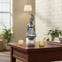Figura Africana En Nacar Y Resina Importada De Oriente 25 Cm Blanco