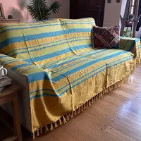 Manta Rustica Importada Algodon India Cobertor De Calidad Verde Amarillo Turquesa Rayas