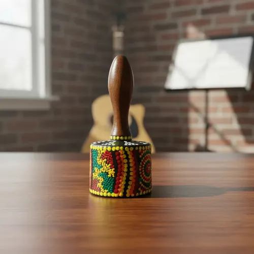 Maraca Artesanal Importada Oriente Pintada Puntillismo Puntillismo