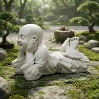 Figura Shaolin Reposando 60 Cm Apto Exterior Buda De Jardín  Blanco