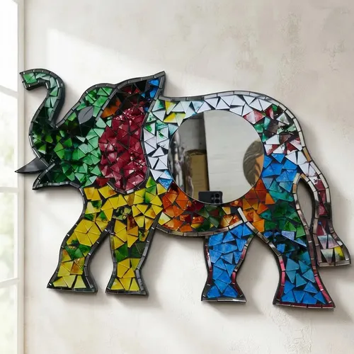 Colgante Espejo Decorativo Elefante Venecitas De Indonesia Multicolor