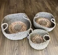 Set 3 Cestos Canastos D Indonesia Seagrass Natural Y Banano  Marrón Claro