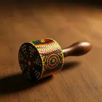 Maraca Artesanal Importada Oriente Pintada Puntillismo Puntillismo