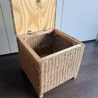 Puff Baúl  Organizador Asiento Cuadrado Kraft Natural C Tapa Marrón Puff Cuadrado