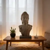 Busto Buda En Resina 43cm Simil Marmol Pintado Apto Exterior Gris