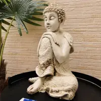 Estatuilla Buda Rodilla Importado India Apto Ideal Exterior Blanco