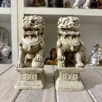 Perros Fu X 2 Estatuilla Resina Import Protección Feng Shui Blanco