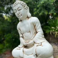 Estatua Buda Meditando 60 Cm Resina Apto Exterior De Jardin Blanco